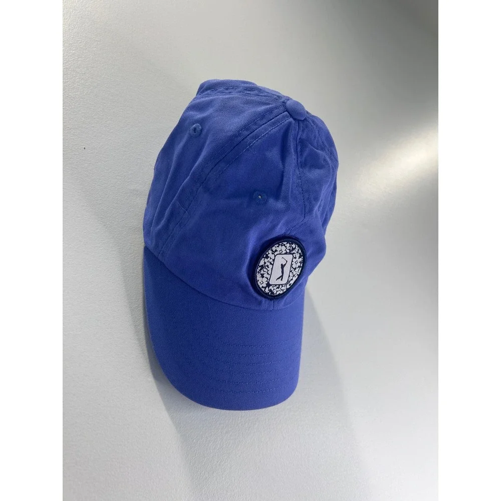 Greg Norman Golf Hat Women OS Blue Floral Patch Shark Logo Adjustable Cap